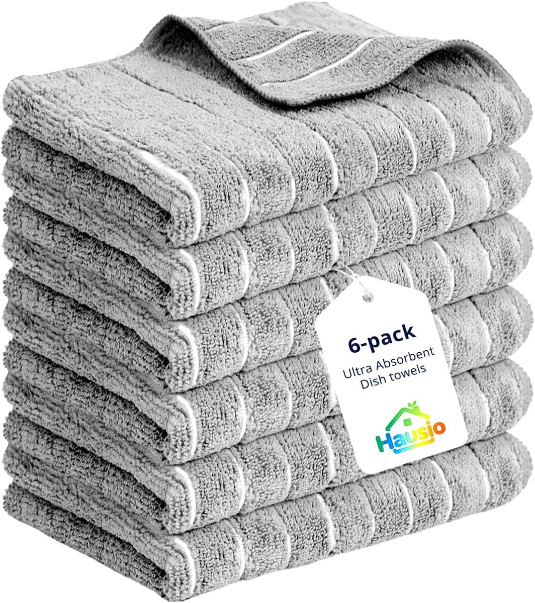 SnelShoppen - Microfiber Keukenhanddoeken Set van 6, 66 x 45 cm, Lintvrij en Streekvrij, Sneldrogend, Ideaal voor Keuken en Ramen, Grijs, Multifunctio