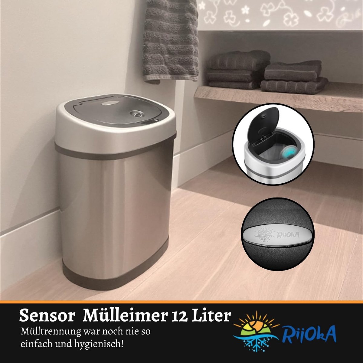 SnelShoppen - Sensor Afvalbak 12 Liter - RVS Zilver - Soft Close - Vingerafdrukvrij - Modern Design voor Keuken, Badkamer en Kantoor