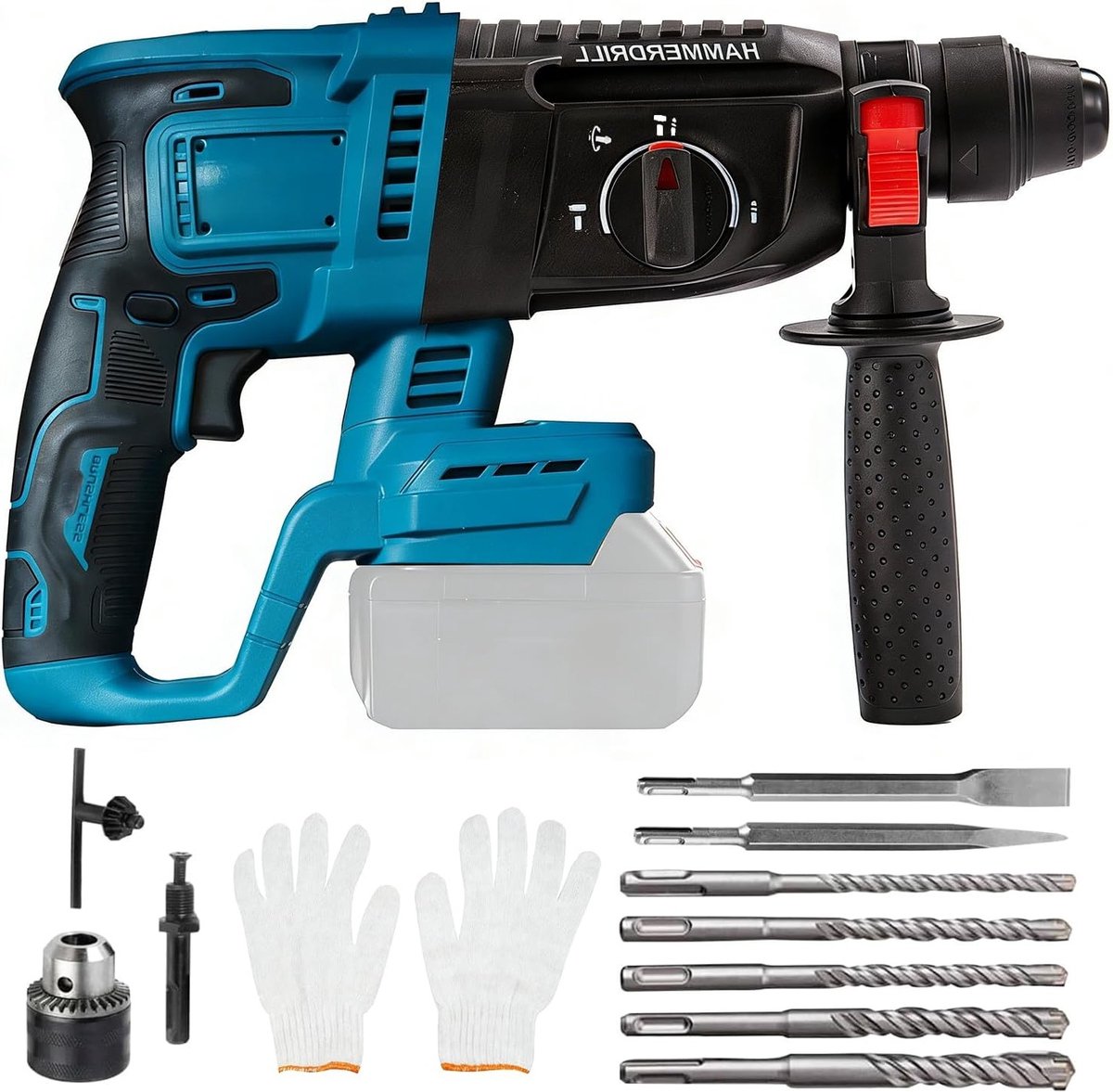 Klopboor met 7 Stukken, Handschoenen, 3 Werkstanden, Antivibratiehandgreep en Veiligheidskoppeling voor Effectief Boren in Diverse Materialen