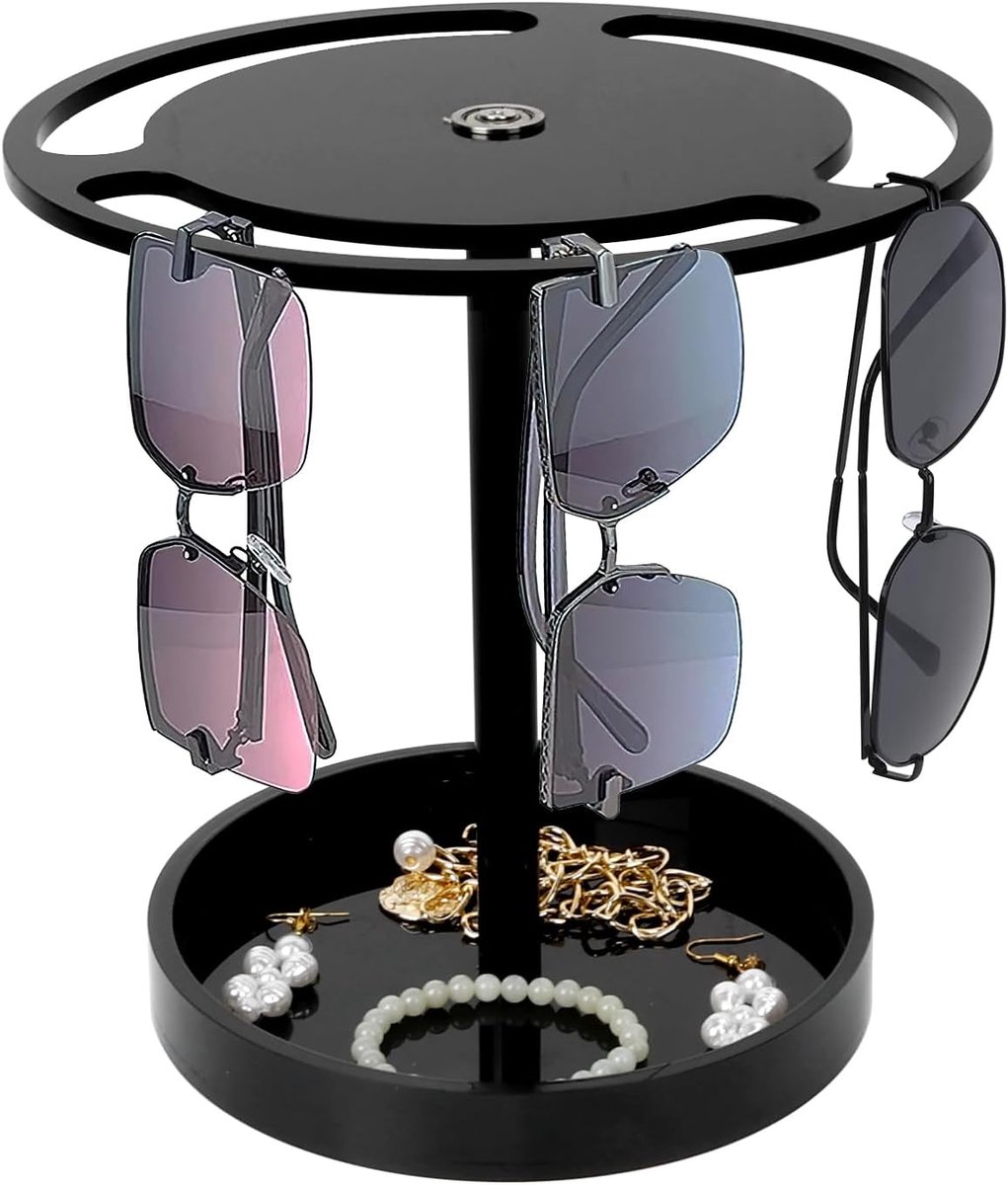 SnelShoppen - 360° Rotating Glasses Stand - Acryl Zonnebril Houder voor 10-15 Brillen - Stabiele Tafelhouder met Antislip Rubber Voeten - Zwart - Perf