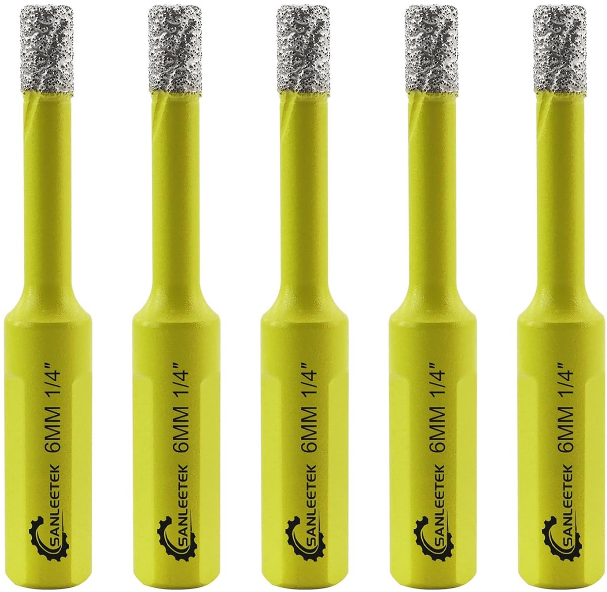 SnelShoppen - 5-delige 6 mm Diamant Boor Set met Driehoekige Schacht voor Ceramiek, Porselein, Graniet, Marmer, Kwarts - Ideaal voor Droog en Nat Bore