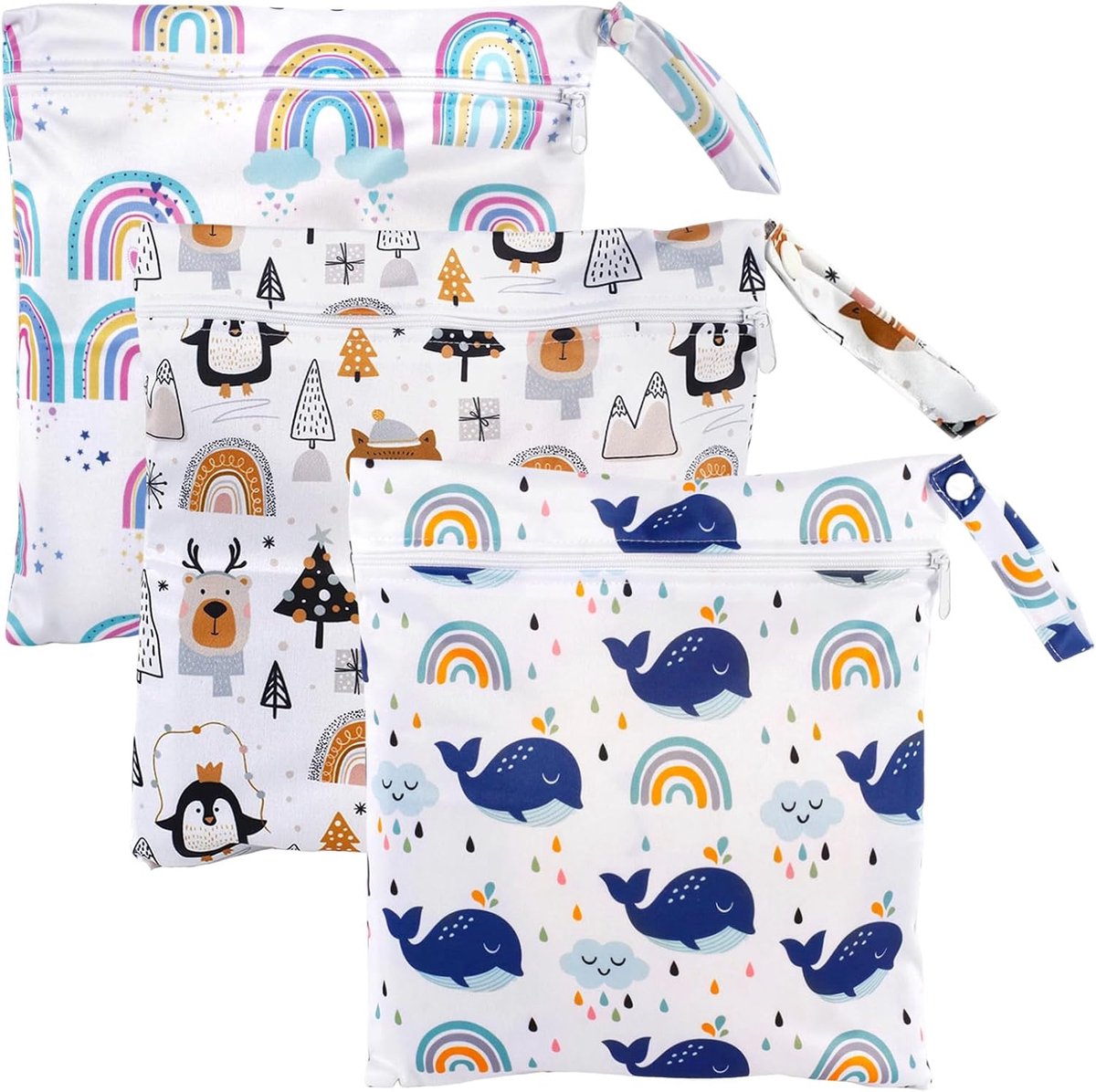 SnelShoppen - Pack van 3 Waterdichte Wet Bags 30 x 28 cm voor Kindergarten, Herbruikbare Reiszakken met Rits voor Luiers, Zwemkleding en Meer