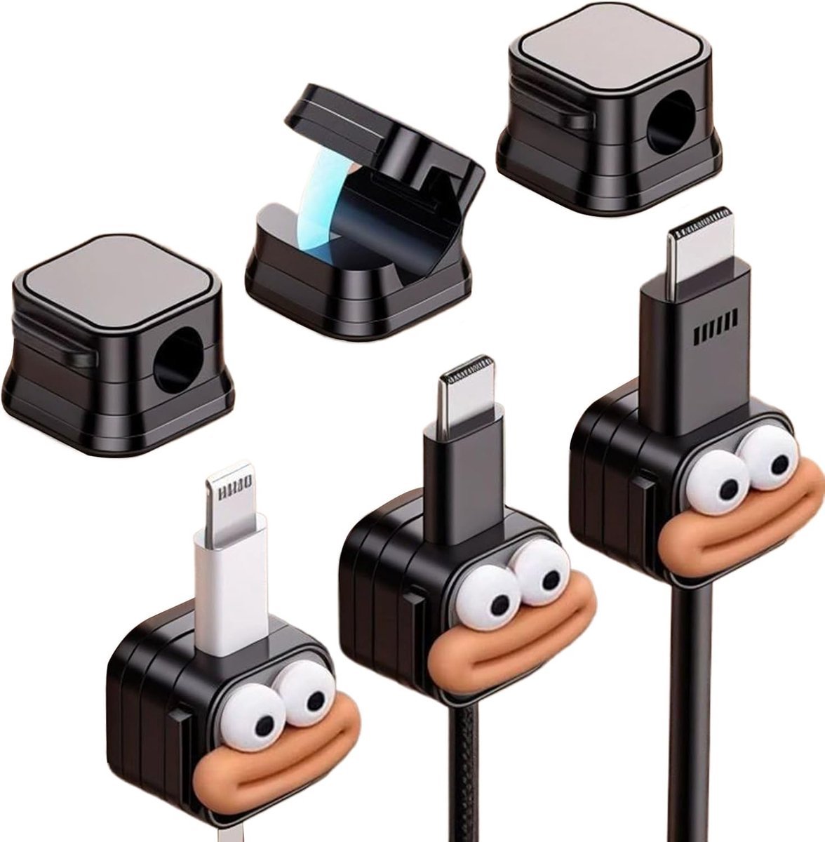 SnelShoppen - 6 Stuks Magnetische Kabelhouders voor Desk Cable Management, Kleurige Kabelbinders met Grappige Gezichtsdesign, Ideaal voor USB, HDMI, A