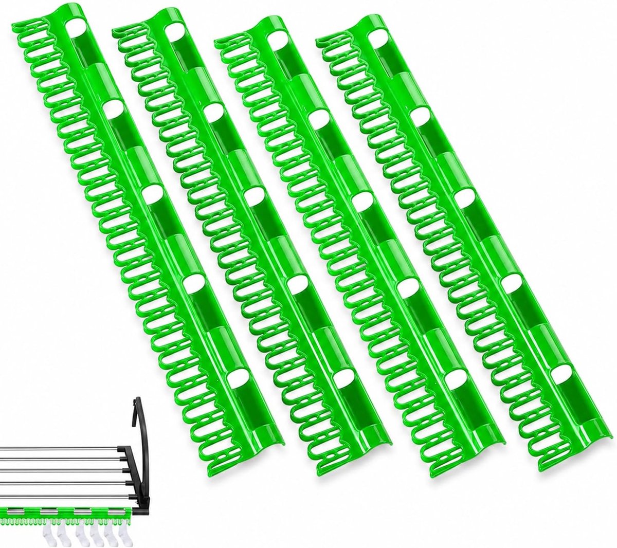 SnelShoppen - 4 Stuks Sokhouders Droogrek Groen - Duurzaam Plastic - Handig voor Sokken, Ondergoed en Kleine Kledingstukken - 32x5 cm - Perfect voor T