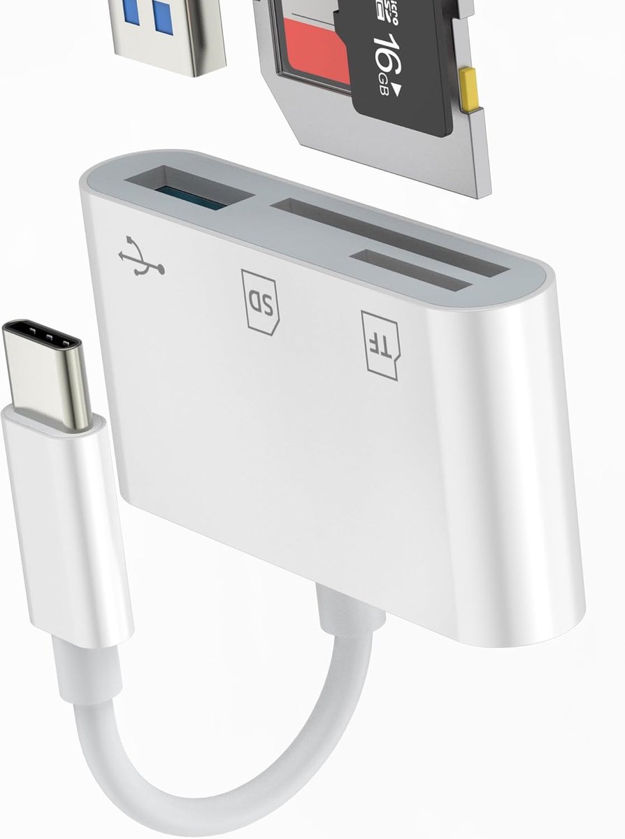 SnelShoppen - USB-C Adapter naar USB 3-in-1 voor SD Micro SD TF Kaartlezer voor iPhone 16 15 OTG 3.0 Adapter voor iPad MacBook, Geschikt voor Samsung