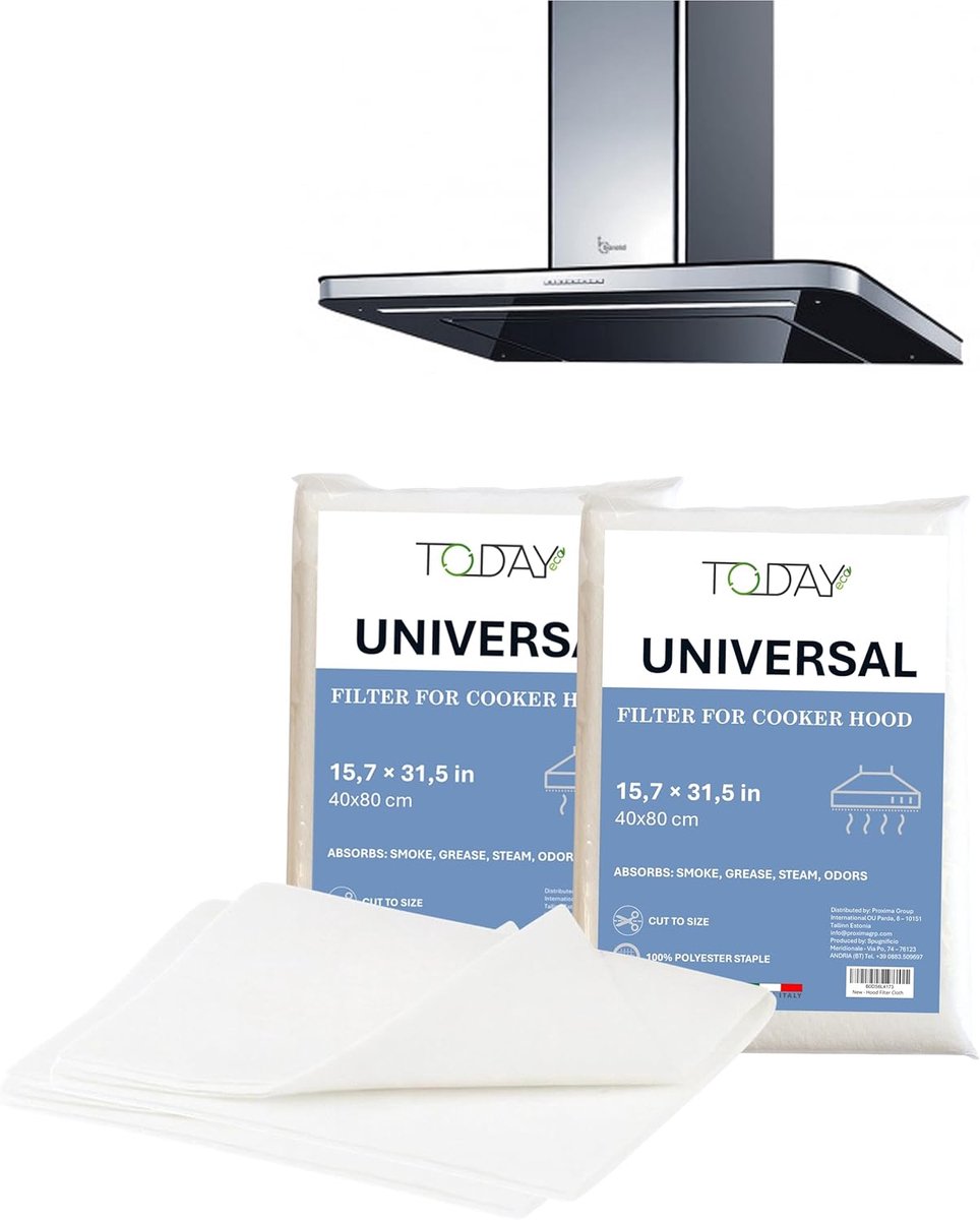 SnelShoppen - 2 Universele Afzuigkapfilters 40x80 cm - Op Maat te Knippen - Hoogwaardige Polyester - Absorbeert Geuren, Stoom en Rook - Dubbelpak voor