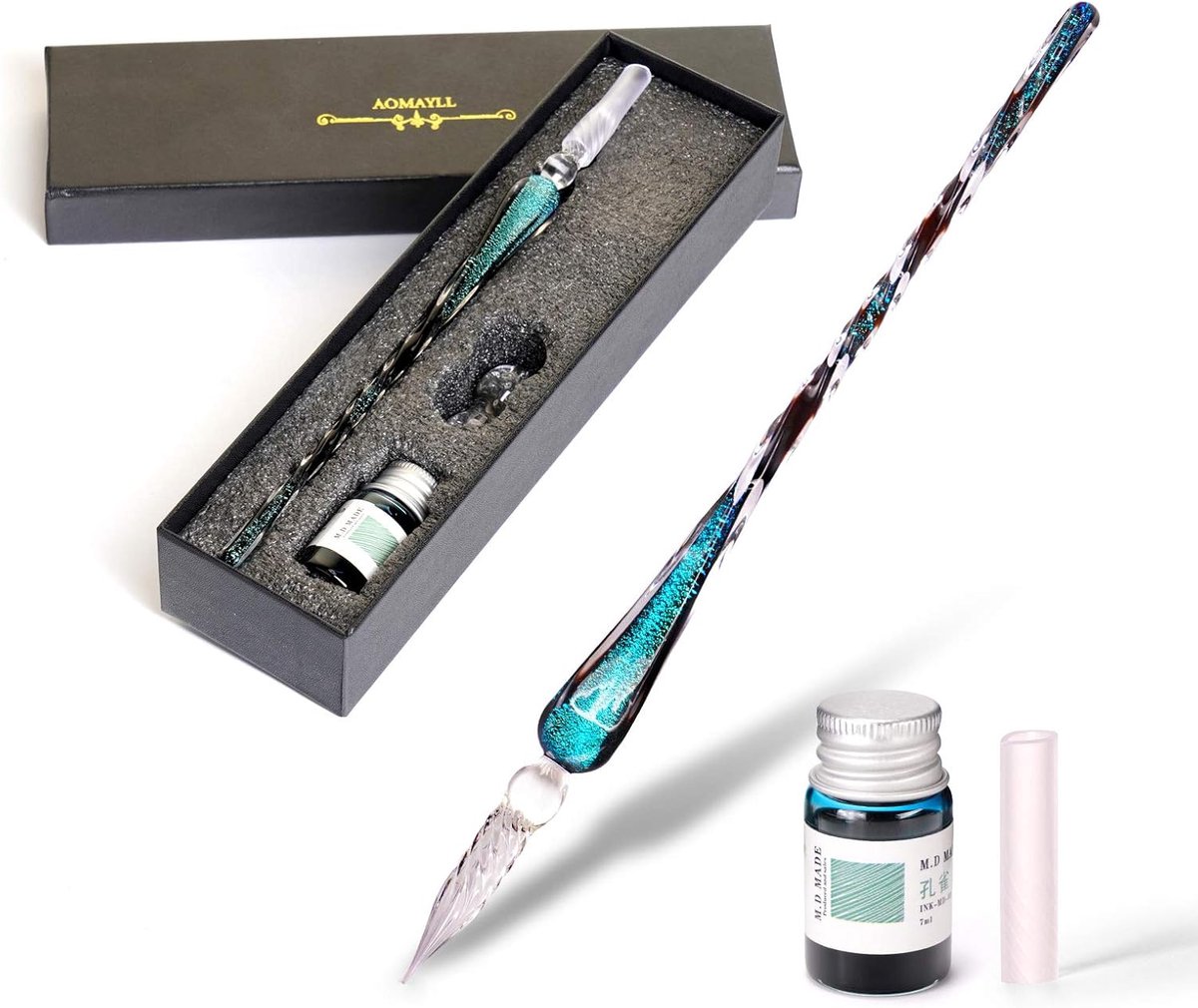 Thijox - Glazen-tip Kalligrafie-Pen en Inkt Set voor Dippen - Perfect voor Wenskaarten, Handtekeningen, Tekenen - Creatieve Hobby, Hoogwaardige Kallig