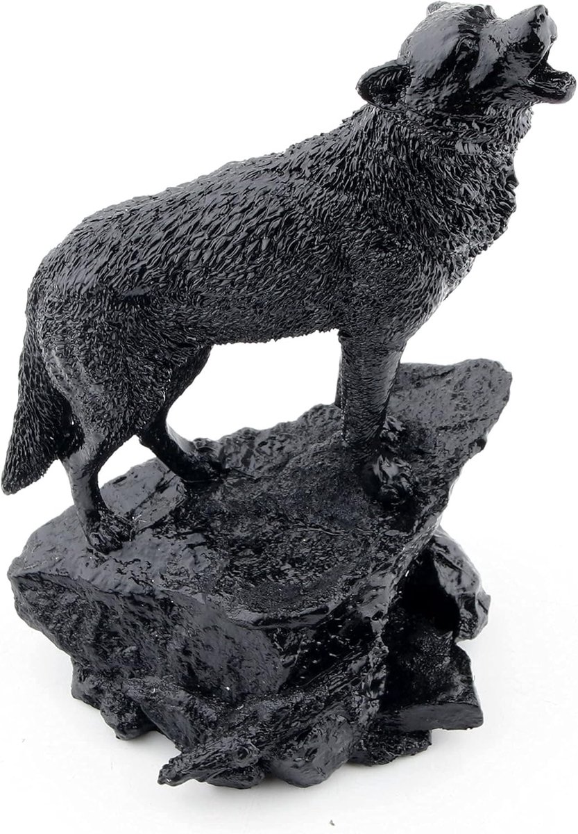 SnelShoppen - Wolf Beeld - Weeping Wolf Standbeeld - Zwarte Wolf Sculptuur van 12 cm voor HuDecoration - Perfect Cadeau voor Dierenvrienden en Kantoor