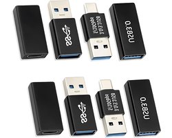 Set van 8 USB 3.0 Coupling Adapters, USB-C naar USB A Plug Adapters, Aluminium, Geschikt voor Kantoor, Thuis en Reizen