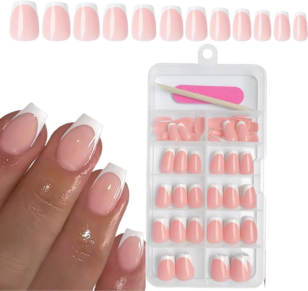 SnelShoppen - 120 Stuks Franse Persnagels - Korte Kunstnagels - Franse Kant - Acryl Gel - Shiny Ballerina - Manicure Set voor Thuisgebruik