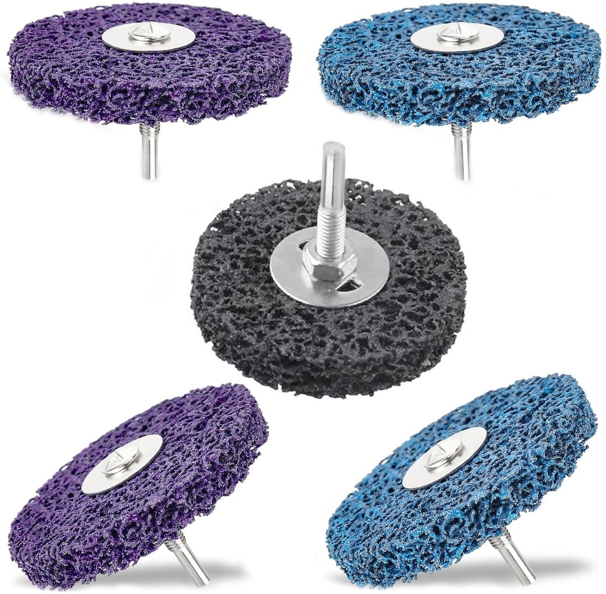 100 mm Schuurdiscs - 5 Stuks Coarse Cleaning Disc voor Haakse Slijper, Blauw en Paars, Ideaal voor Schuren en Polijsten