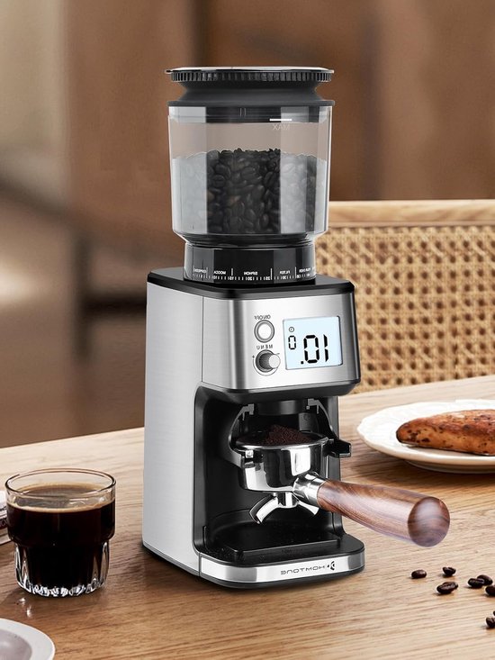 Elektrische Koffiemolen met Kegelvormige Maalschijf – 51 Maalinstellingen, Afneembare Houder en Reservoir – Perfect voor Espresso, Filterkoffie en Cold Brew (Zilver) — afbeelding 5
