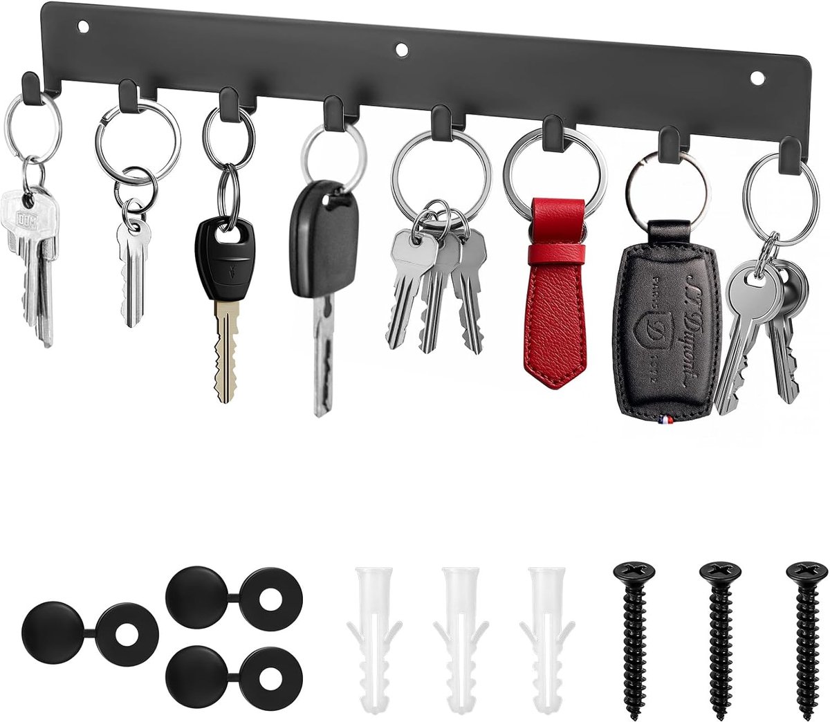 SnelShoppen - Wandhaak voor Sleutels, Sleutelhouders, Zwarte Metalen Sleutelhaken, 8 Heavy Duty Haken, Perfect voor Hal, Keuken, Slaapkamer, Woonkamer