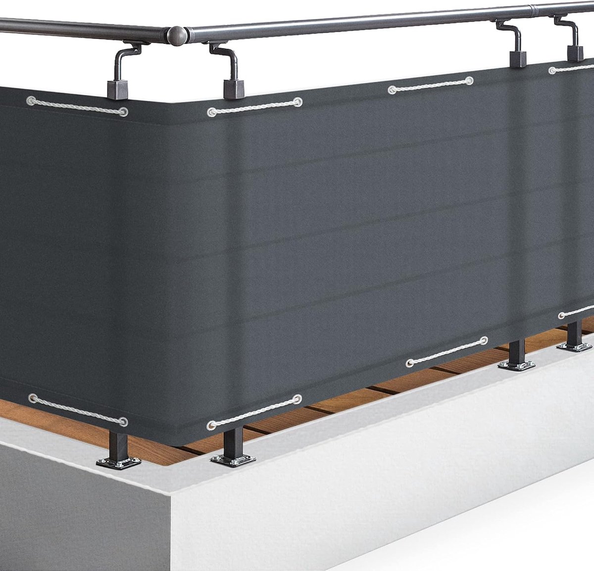 SnelShoppen - Balkon Scherm 90x600 cm - Opaque Balkon Doek Anthraciet - Windscherm met Ogen en Koord - Balkonafscherming PB2 PES