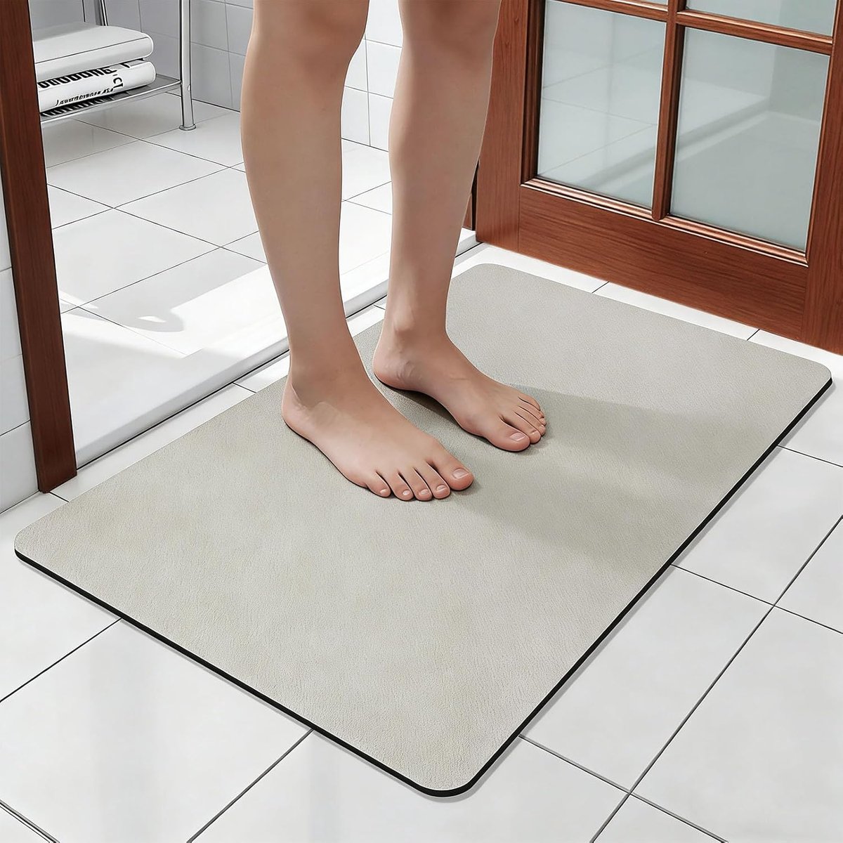 SnelShoppen - 40 x 60 cm Grijze Antislip Wasbare Badmat voor Badkamer, Douche en Buiten - Zacht, Absorberend en Veilig