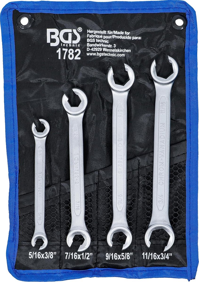 SnelShoppen - Open ring steeksleutel set 4-delig | Chrome vanadium staal | 15° hoek | 5/16"-3/4" | Voor klussen en onderhoud