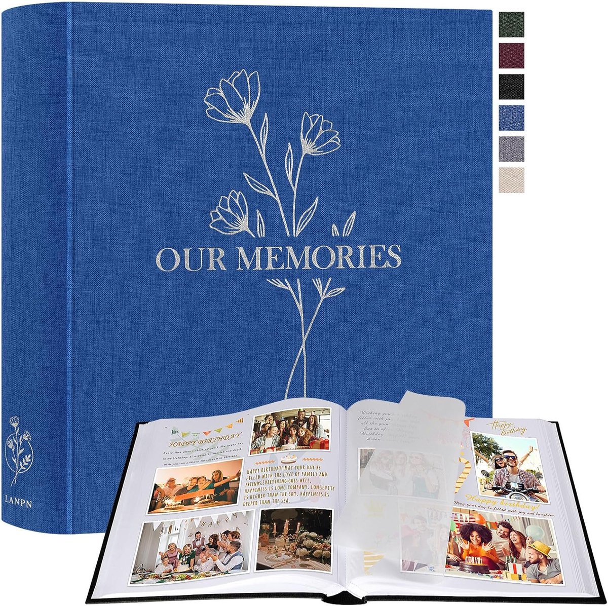 SnelShoppen - DIY Foto Album Linnen Foto Boek 160 Witte Pagina's met Glassine Scheidingen 9x13 cm 10x15 cm 13x18 cm Blauw - Perfect voor Feestjes en H