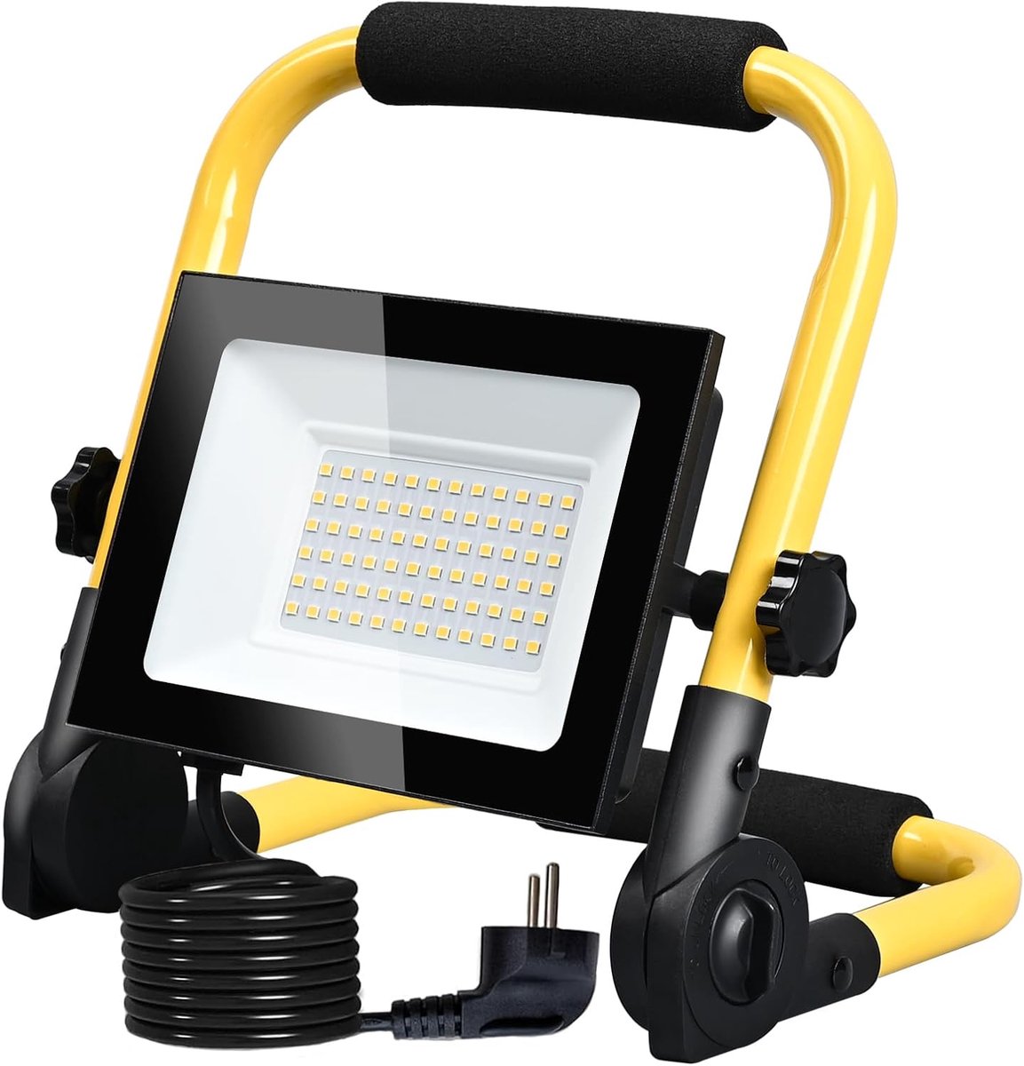 SnelShoppen - 50W LED Bouwlamp Warm Wit Werklicht met Stekker en Antislip Vouwstandaard - Waterdichte IP66 Construction Site Lamp voor Garage, Bouwpla