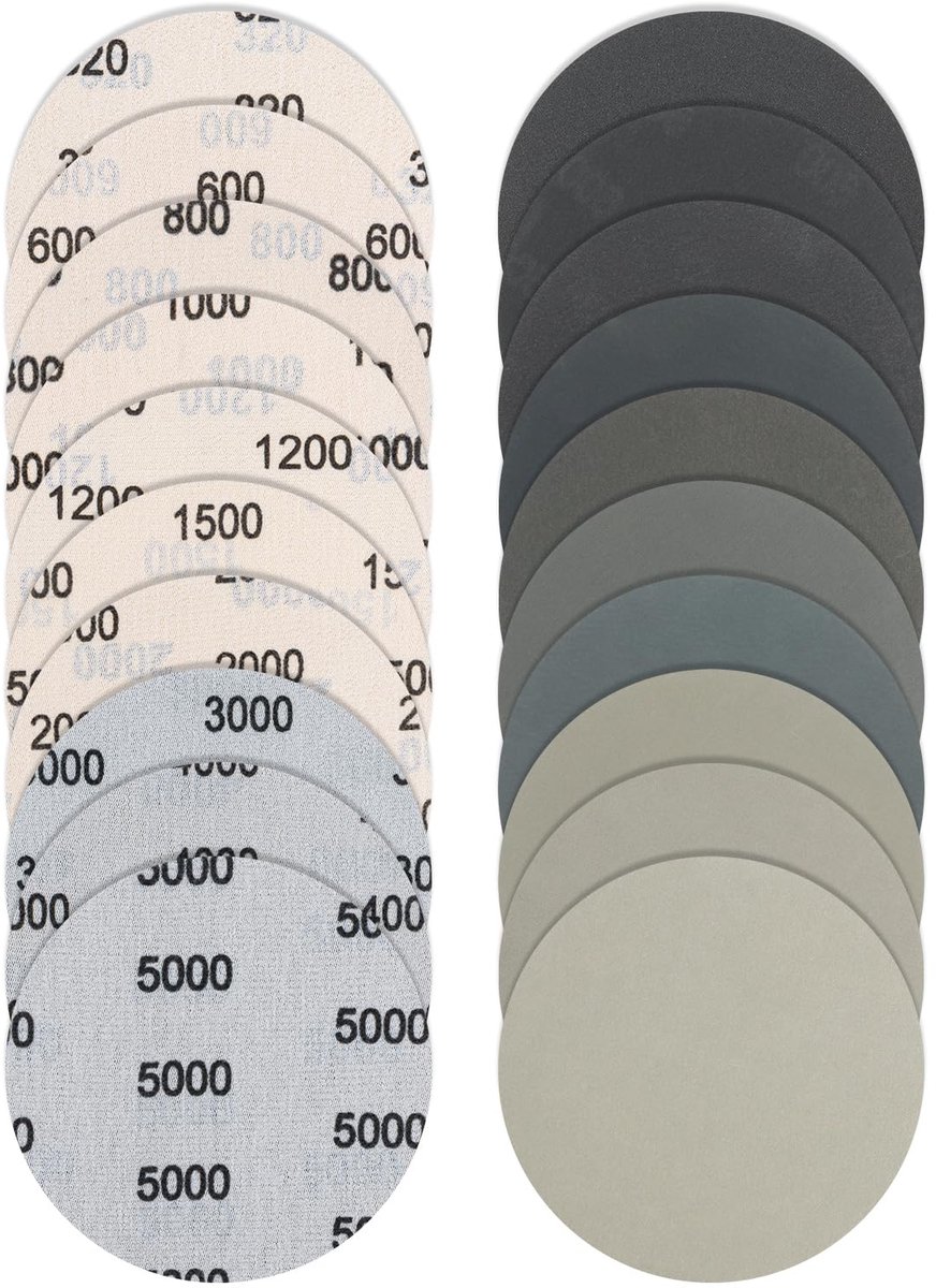 Thijox - 36 Stuks Schuurpapier 125mm Klittenband, Natte en Droge Slijpschijven, Ronde Excentrische Schuurmachine, Voor Auto, Metaal, Hout, Korrelgroot