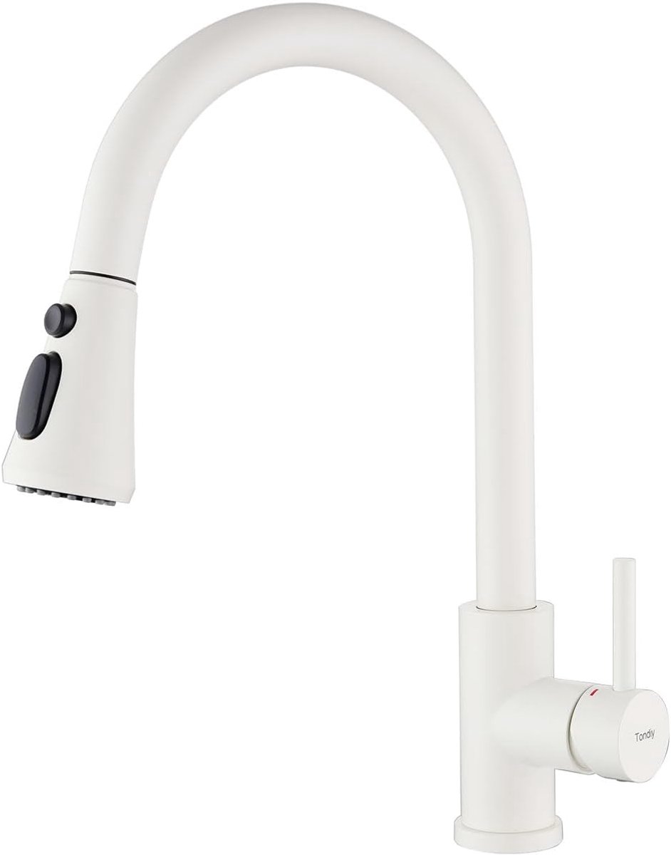 SnelShoppen - Pull-out Keuken Mengkraan 360° Draaibaar met 3 Spray Modi, Roestvrijstalen Gootsteenkraan, Cream White, Waterbesparend en Functioneel vo