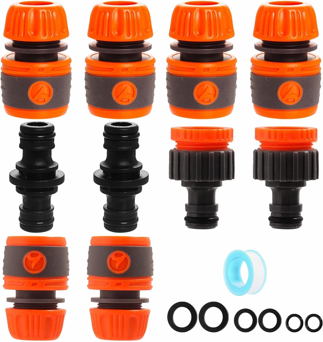 SnelShoppen - Tuinslang Aansluitset - Koppelingen, Fittingen en Adapters voor Buitenkranen - 3/4" en 1/2" Aansluitingen - 6x Snelle Koppelingen, 2x Vr