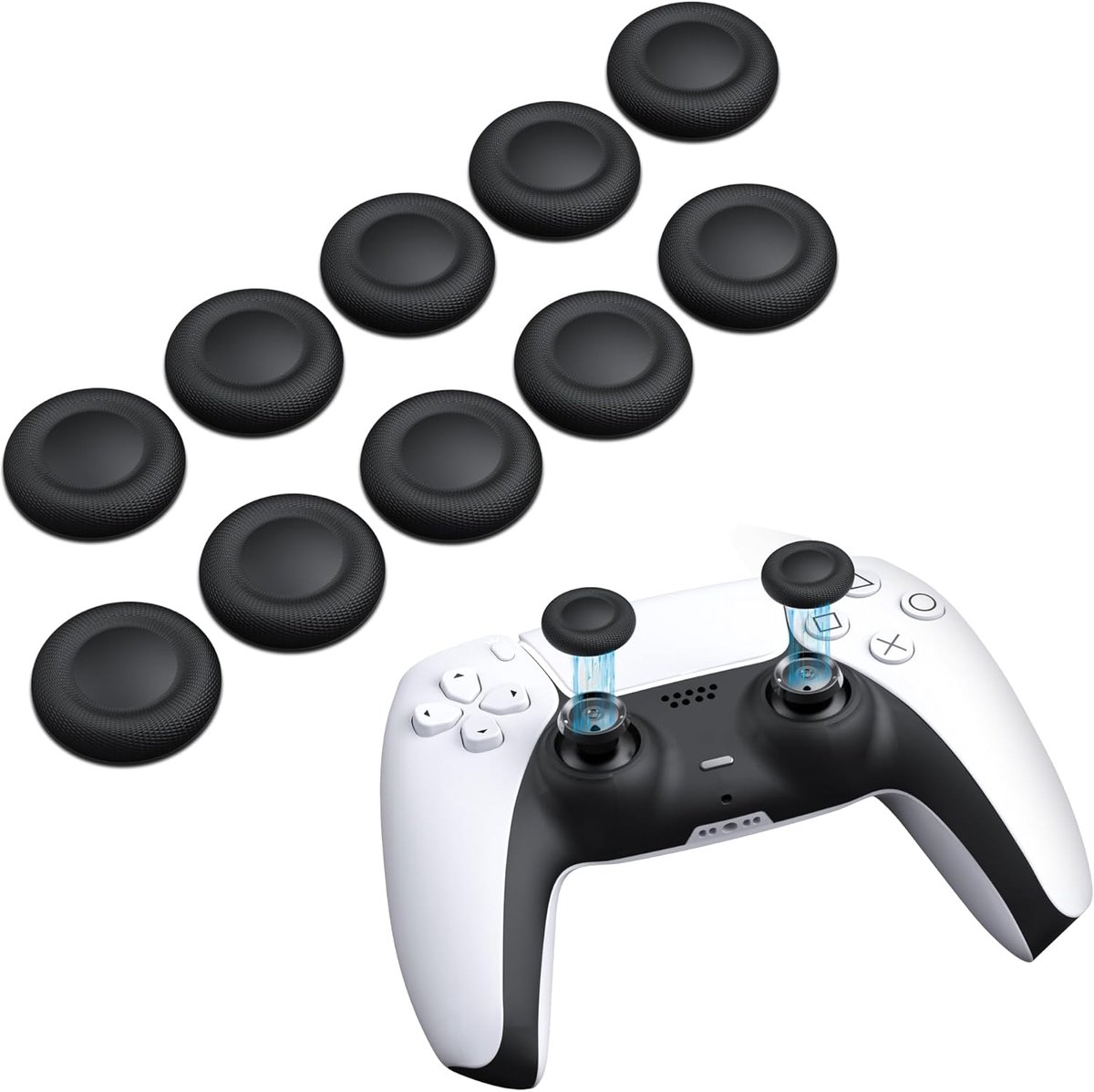 SnelShoppen - 10x Thumb Grip Joystick Caps voor PS5/PS4 Controller, Non-Slip, Laser Structured, Vervangingscaps voor Analoge Sticks, Slijtvast, Perfec