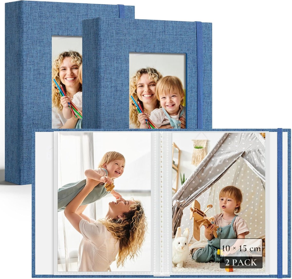 SnelShoppen - Mini Foto Album Set van 2, 10 x 15 cm, Linnen Cover, 26 Compartimenten voor 52 Foto's, Persoonlijk en Ideaal voor Baby, Bruiloft, Reizen