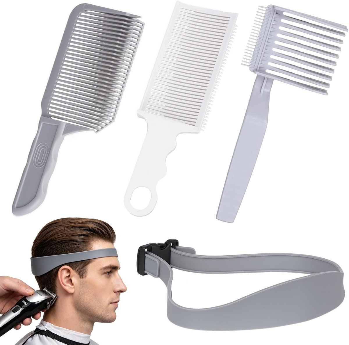 SnelShoppen - 4 Stuks Haar Knip Hulp Silicone Haarstyling Accessoires Curved Haar Knip Band Verstelbaar Haar Knip Mal voor Thuis Knippen voor Mannen