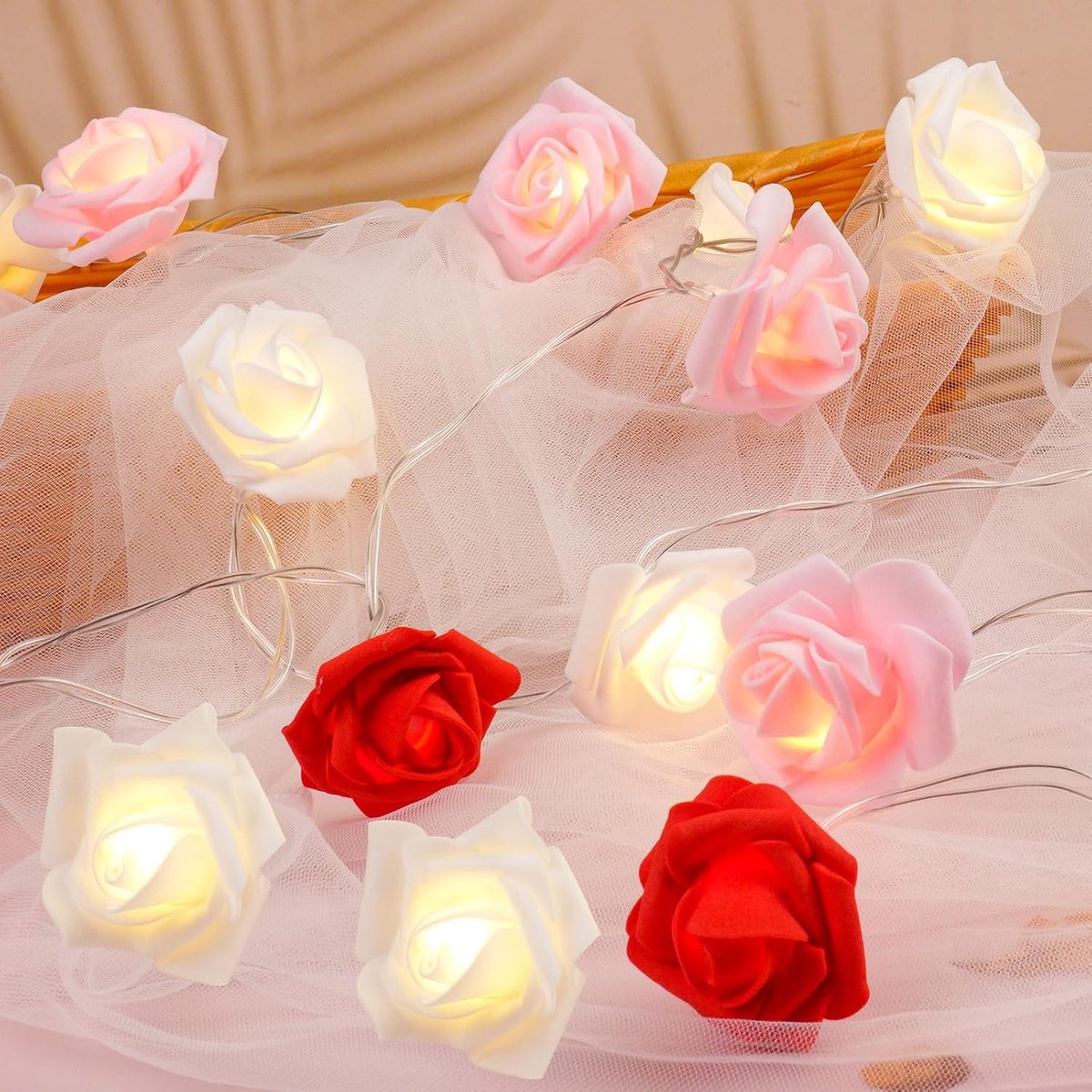 SnelShoppen - OSDUE Rozen Fairy Lights 20 LED Rozen Lichten op Batterij voor Slaapkamer, Bruiloft, Valentijnsdag, Buitendecoratie, Feestverlichting, R
