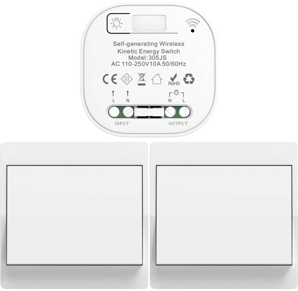 SnelShoppen - Draadloze schakelaar set zonder batterijen met afstandsbediening - Lichtschakelaar voor huisverlichting - 1Gang 2V1a - Kinetische energi