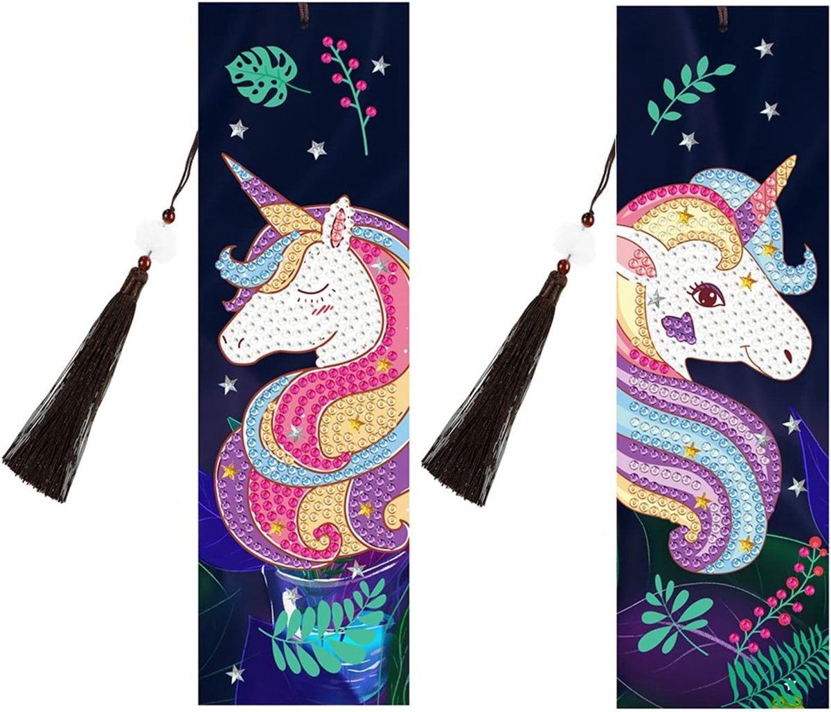 SnelShoppen - 2 Stuks Diamond Painting Boekenleggers Eenhoorn DIY Bookmark met Kwastjes voor Meisjes, Creatieve Schilderen op Nummeren Studenten Cadea