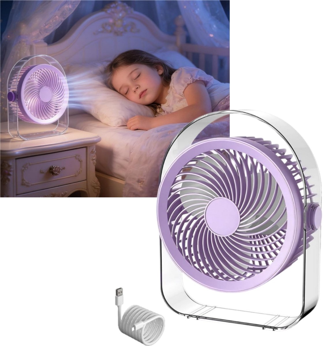 1 stuk - Bureauventilator - Instelbare snelheid - Handventilator - Oplaadbare tafelventilator - 18,8*8*23,7 cm - Geschikt voor thuis, kantoor, reizen, ventilatie, koeling en verlichting - Paars