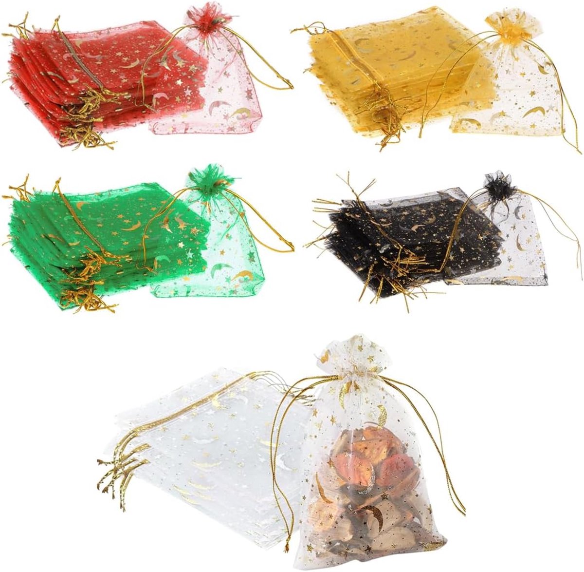 SnelShoppen - Set van 50 Kleine Organza Tasje met Trekkkoord voor Cadeaus, Bruiloften, Verjaardagen, Feesten, Sieraden (9 x 12 cm) Multi-Kleur