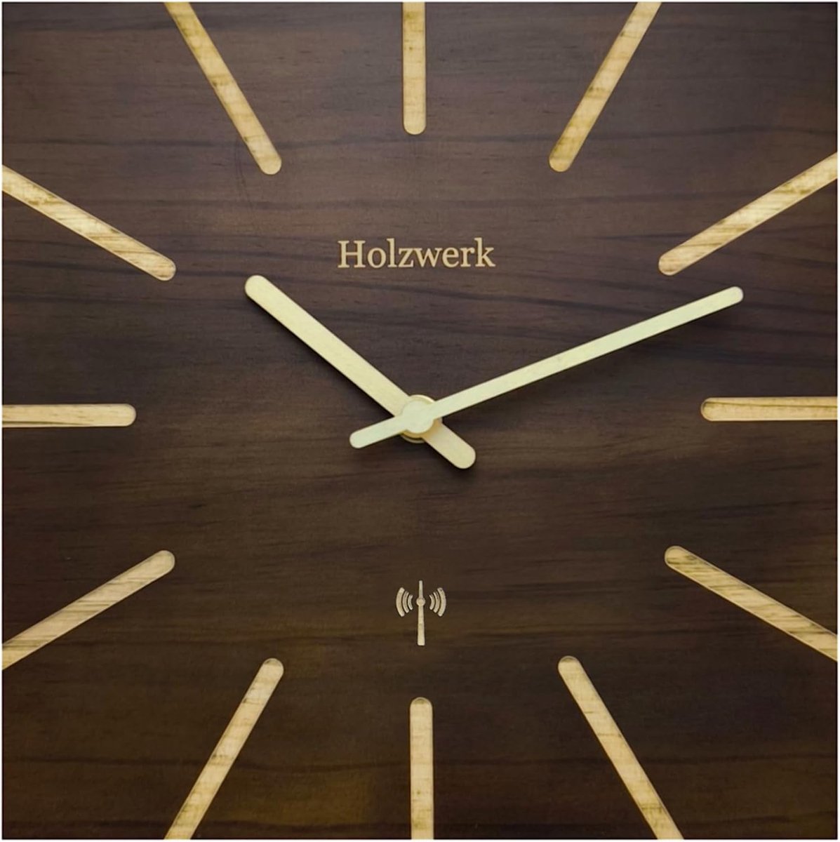 SnelShoppen - Vintage Wandklok Hout Radio Controlled - Stille Beuken Houten Klok - Elegante Vierkante Wandklok voor Interieur - Perfect voor Woonkamer