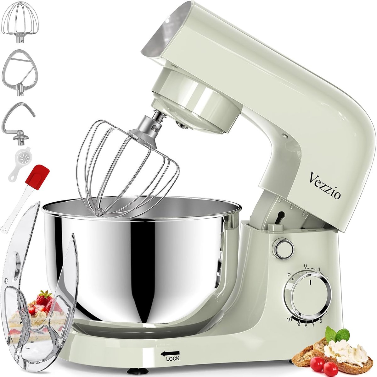SnelShoppen Vezzio Blender 4.5L 1500W 10 Snelheden Keukenmachine voor Bakken Roestvrijstaal Zilver en Groen Perfect voor Gezin en Feest