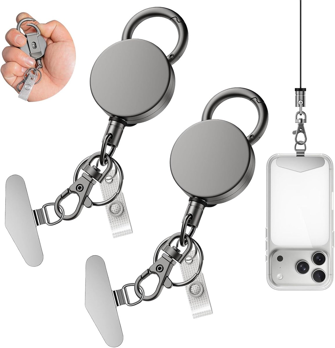 SnelShoppen - 2 Set Handy Sicherung Diebstahl, Mobiele Telefoonbeveiliging met Robuuste Telefoonband en Karabijnhaak, Riemclip voor Wandelen, Reizen e