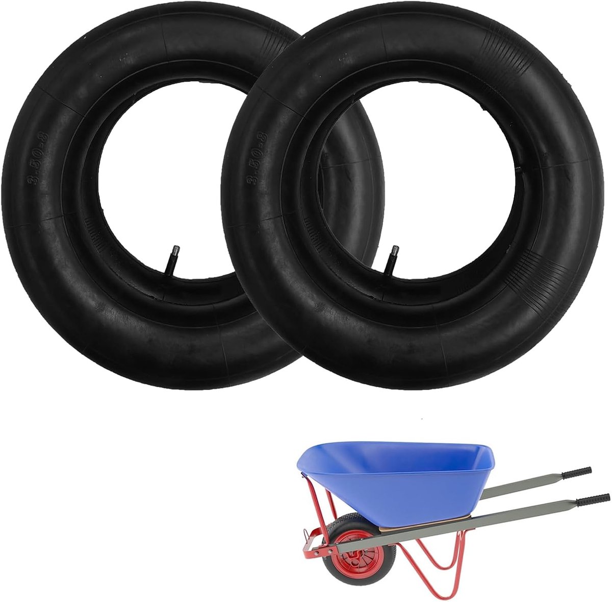 SnelShoppen - 2 Stuks 3.50-8 Inch Binnenbanden voor Kruiwagens, Vervangende Banden, Rubber, Handpomp, Tuin, Tuinwerk, Rijdend Materiaal