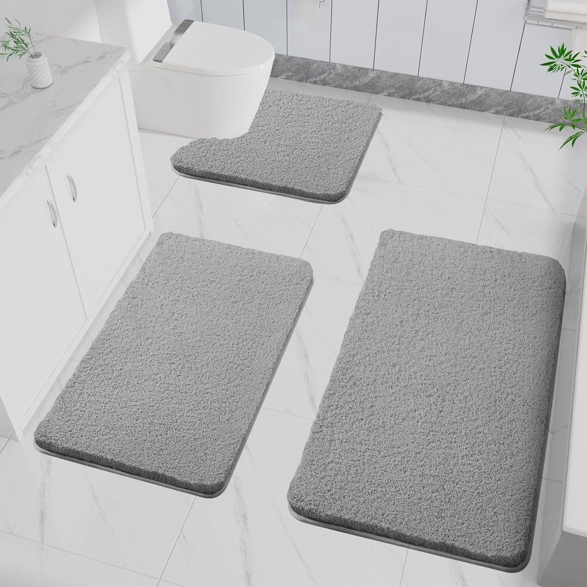 SnelShoppen - Pack van 3 Badmat Antislip Zacht Waterabsorberend Hoge Pool Microfiber Mat voor Badkamer, Machinewasbaar voor Badkuip, Douche en Toilet