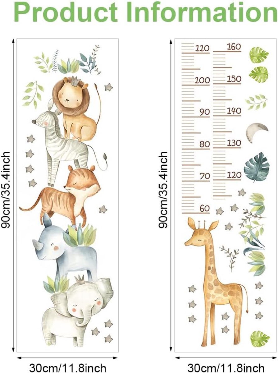 SnelShoppen - Kinderen Muurhoogtekaart 60-160cm Wanddecoratie Sticker voor Kinderkamer | Forest Animals Thema | Veilig PVC Materiaal | Perfect voor Ba
