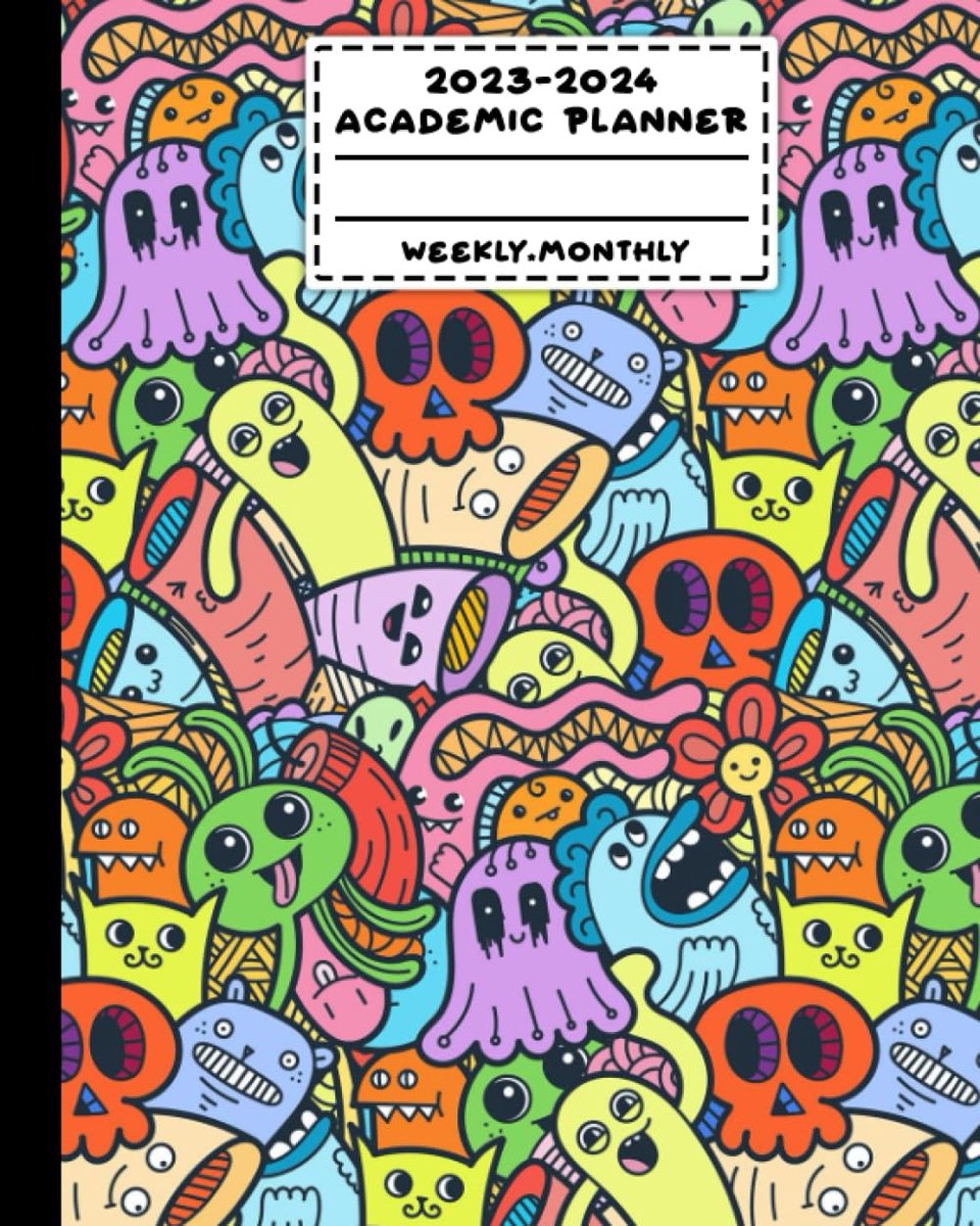 SnelShoppen - 2023-2024 Academische Planner voor Kinderen en Tieners - Schattige en Creepy Dotted Monster Agenda met Wekelijkse & Maandelijkse Overzic