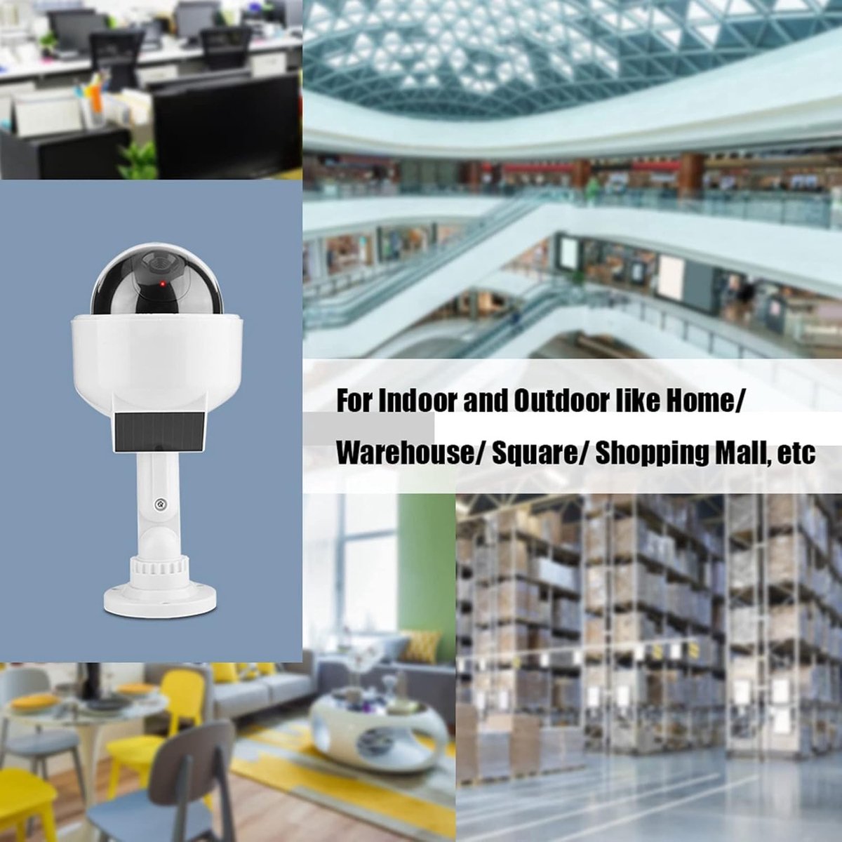 SnelShoppen - Simulated Surveillance Camera, Dummy Camera, Realistische Domevorm, Solar Powered, Waterproof, LED Licht voor Binnen en Buiten, Veilige