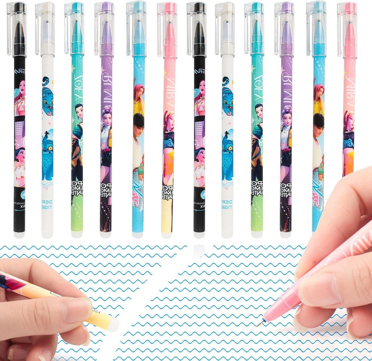 Kleurige uitwisbare pennen set van 12, cartoon balpen met 0.5mm punt voor kinderen, perfect voor school, kantoor en creatieve projecten