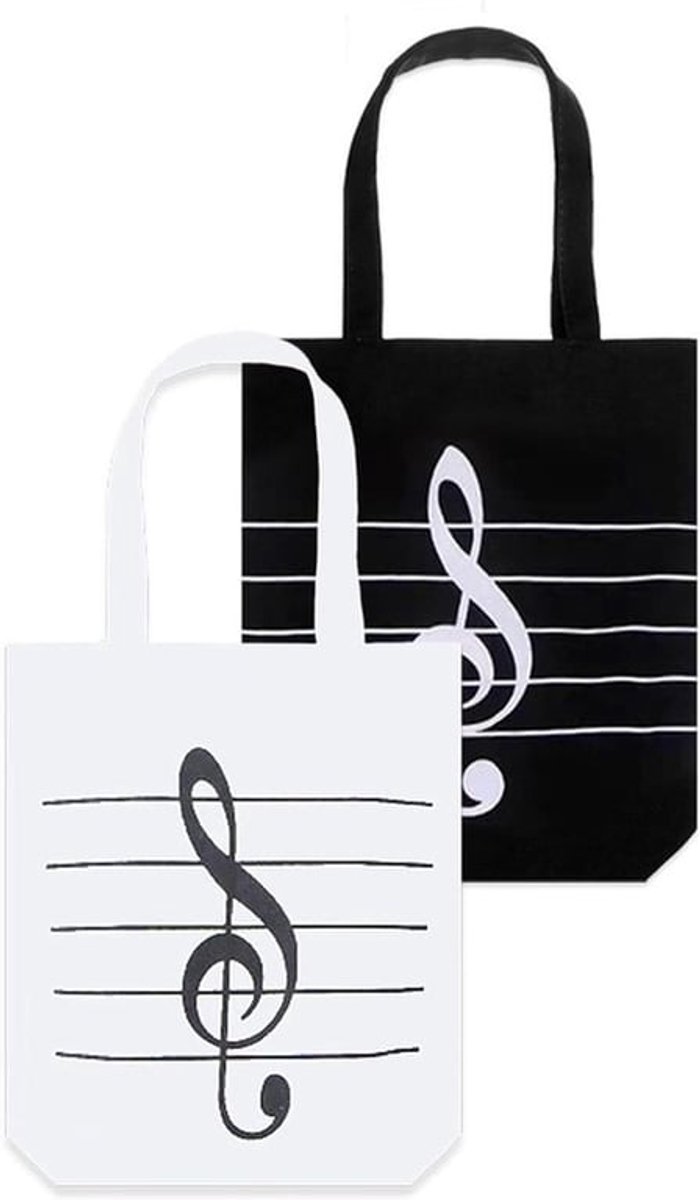 Herbruikbare Boodschappentassen met Muziekpatroon - Stijlvolle Zwarte Canvas Tas - Multifunctionele Schoudertas voor Dagelijks Gebruik met Muzieknootmotief