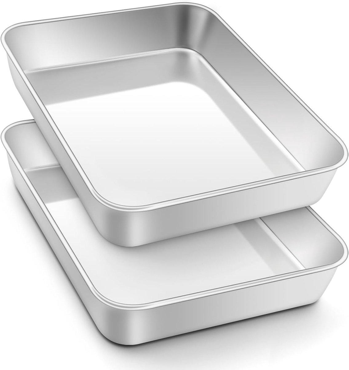Set van 2 RVS Bakplaten - Kleine Rechthoekige Ovenpannen voor Lasagne, Brownies en Taarten - Diep en Vaatwasserbestendig 26,5 x 20,5 x 5 cm