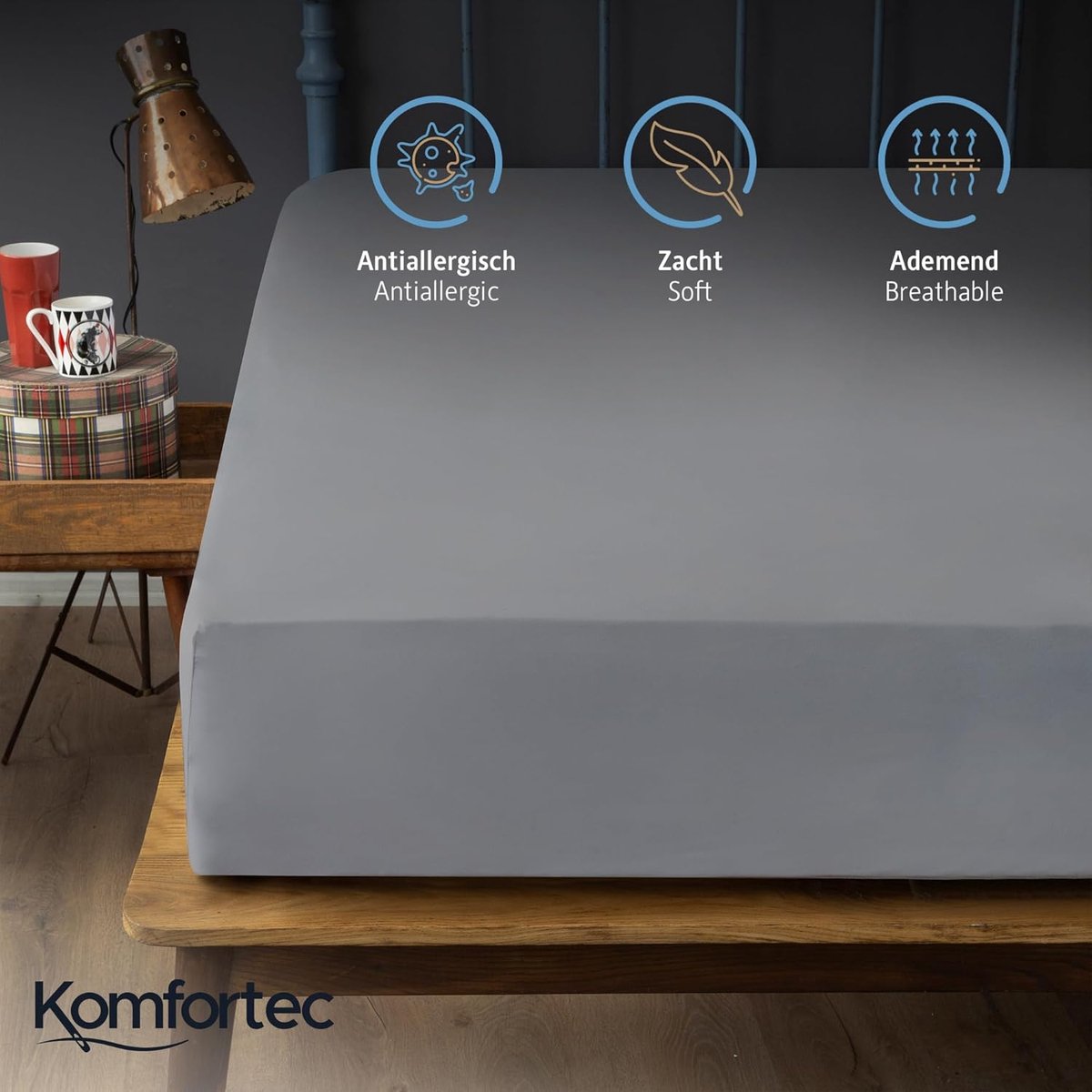 SnelShoppen - Fitted Sheet 140x200 cm - Geschikt voor Matras Hoogte tot 30 cm - Ronde Elastiek - Grijs - 100% Geborsteld Katoen - Perfect voor Slaapka