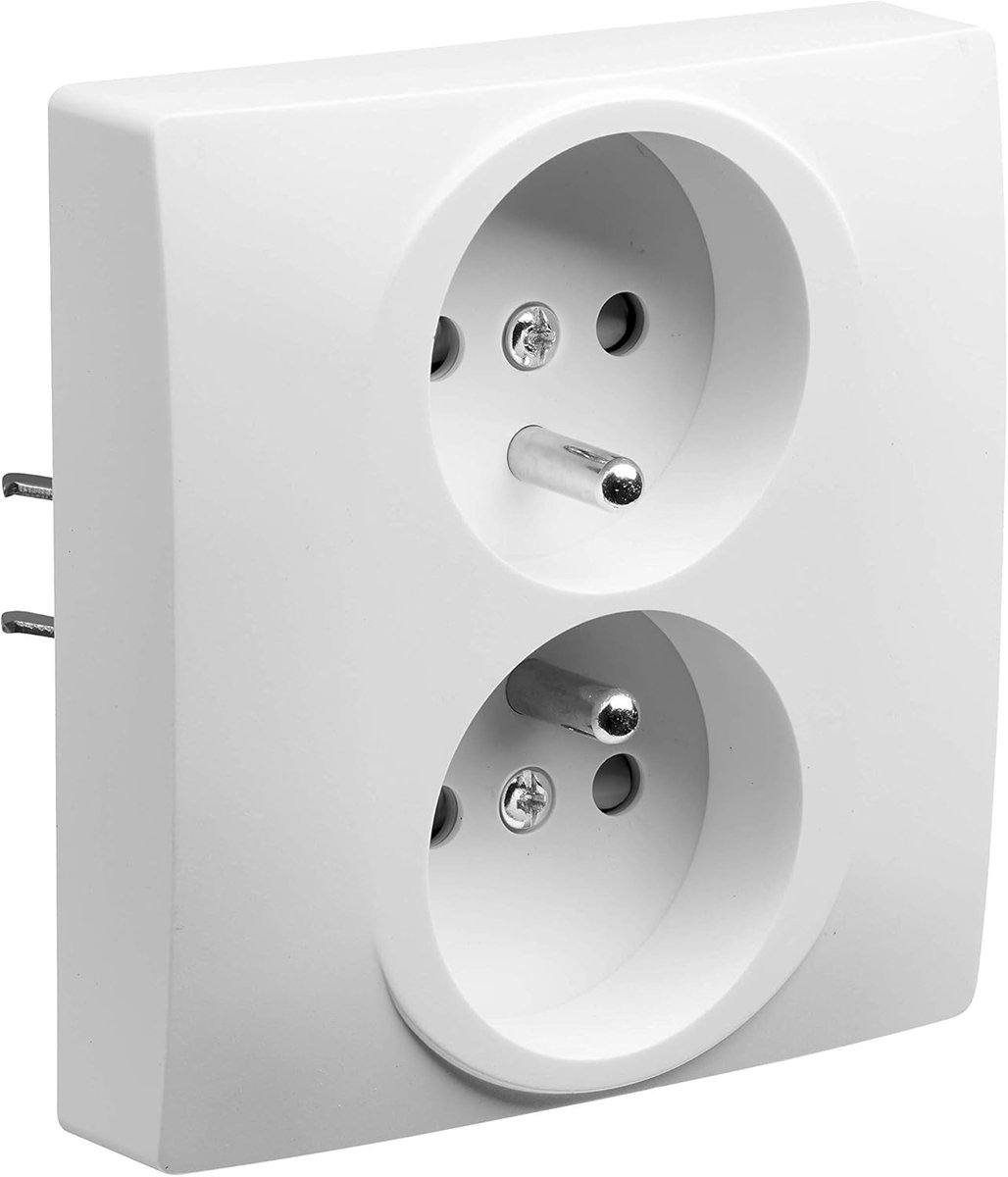 SnelShoppen - Dubbele Wandsocket 2P+T - 16A Inbouwcontactdoos met Aarde - Flush-Montage - Wit - 88x85x45mm - Ideaal voor Keuken en Renovatie