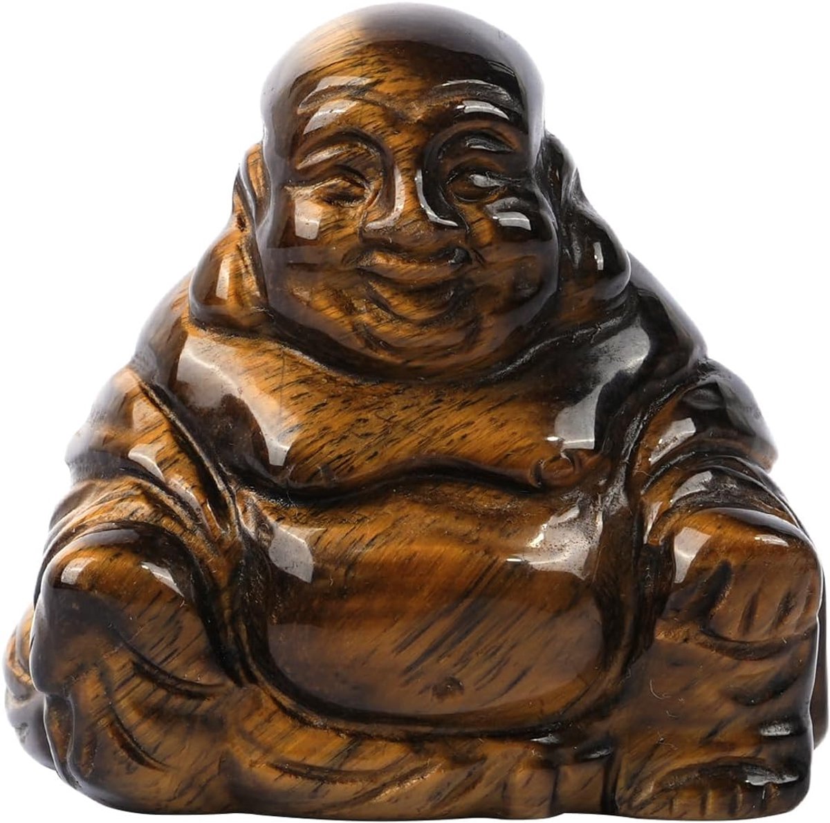 SnelShoppen - Tiger Eye Smiling Buddha Beeldje van 1.5 Inch, Mini Ornament voor Thuis, Gelukssymbool, Carved Boeddha Beeld, Perfect Cadeau voor Medita