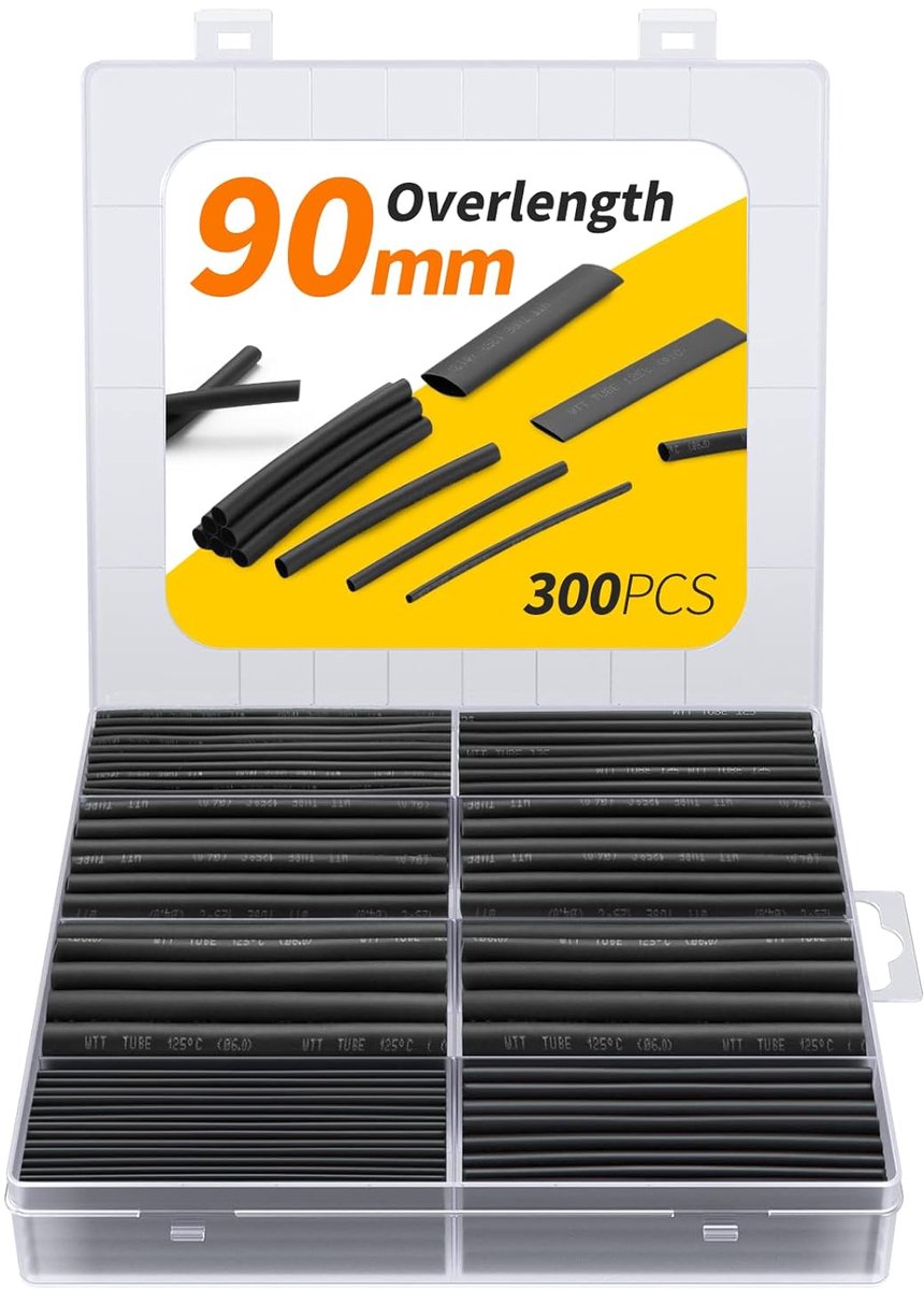 90 mm Overlengte Krimpkous - 300 Stuks - 27 m Totale Lengte - 2:1 Dubbelwandige Krimpkous voor Elektrische Isolatie
