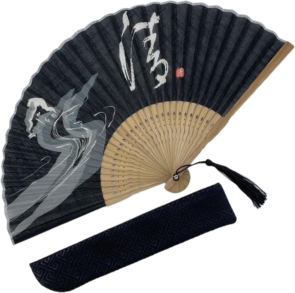 SnelShoppen - Elegante Zwarte Chinese/Japanse Vouwfan van Linnen met Bamboe, 22x40cm - Perfect voor Zomer, Feest, Bruidsmeisjes, en Meer!