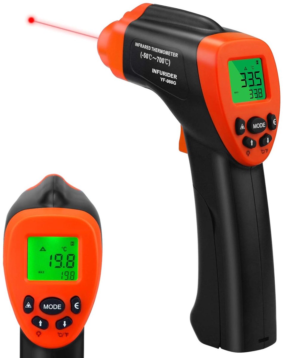 SnelShoppen - Digital Infrared Thermometer Non-Contact IR Pyrometer -58℉ tot 1292℉, 16:1 Afstand Ratio, Hoog Nauwkeurig voor HVAC, Pizza Oven, Koken